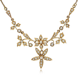 15ct and 9ct Yellow Gold Antique Floral Pearl Necklace