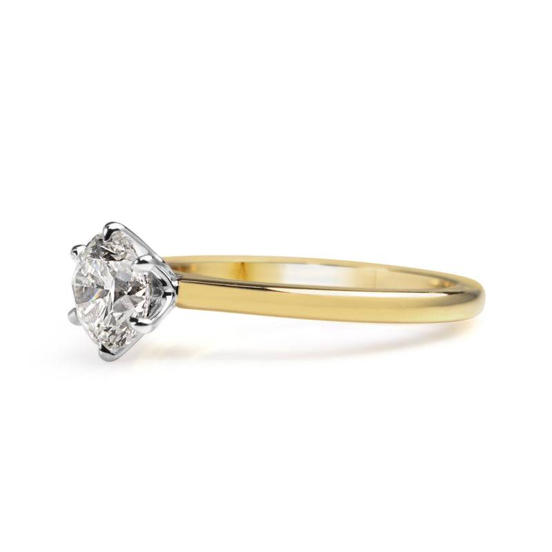 18ct Yellow and White Gold 6 Claw 1.01ct Diamond Solitaire Ring