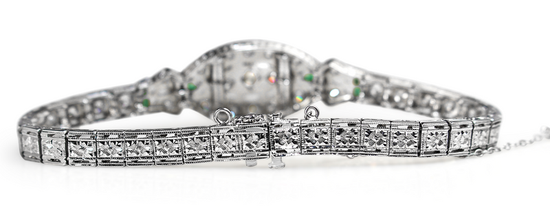 18ct White Gold and Platinum Art Deco Emerald and Diamond Bracelet