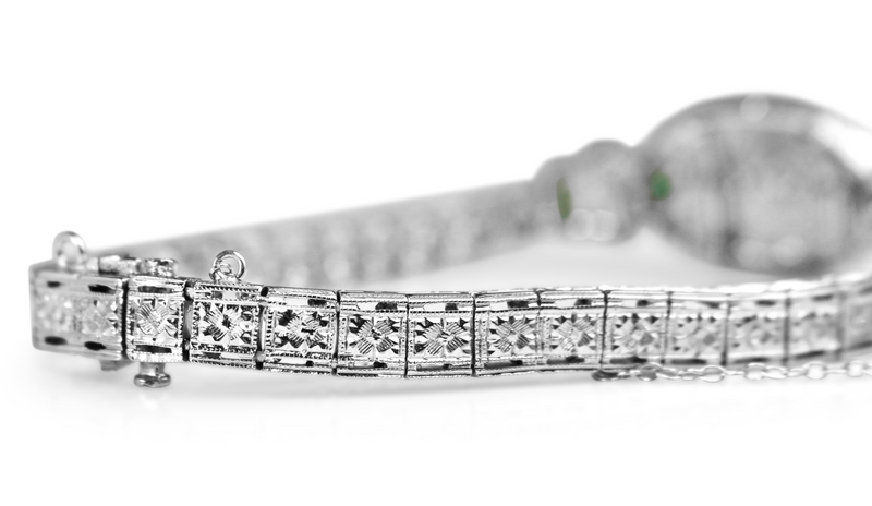 18ct White Gold and Platinum Art Deco Emerald and Diamond Bracelet