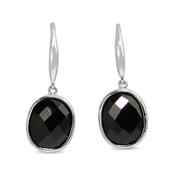 9ct White Gold Faceted Black Spinel Drop Earrings