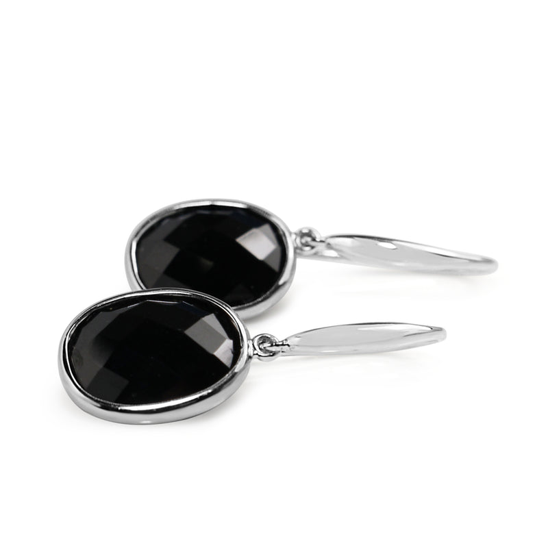 9ct White Gold Faceted Black Spinel Drop Earrings