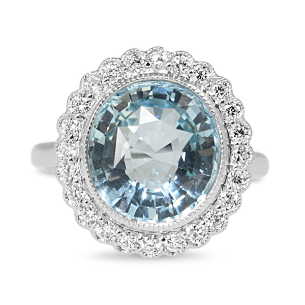 18ct White Gold Aquamarine and Diamond Daisy Ring