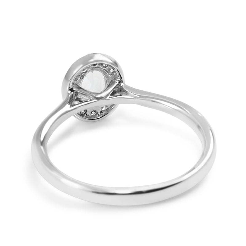 9ct White Gold Oval Aquamarine and Diamond Halo Ring