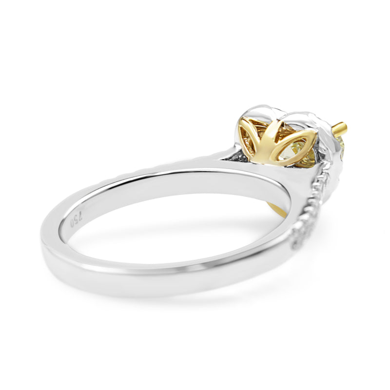 18ct Yellow and White Gold Yellow Heart Diamond Halo Ring