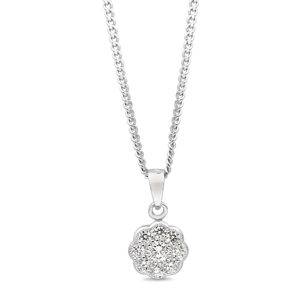 9ct White Gold Daisy Flower Diamond Necklace