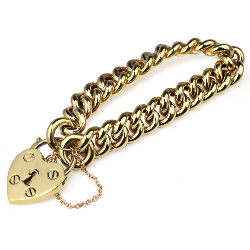 9ct Yellow Gold Hollow Curb Link Bracelet with Padlock Clasp