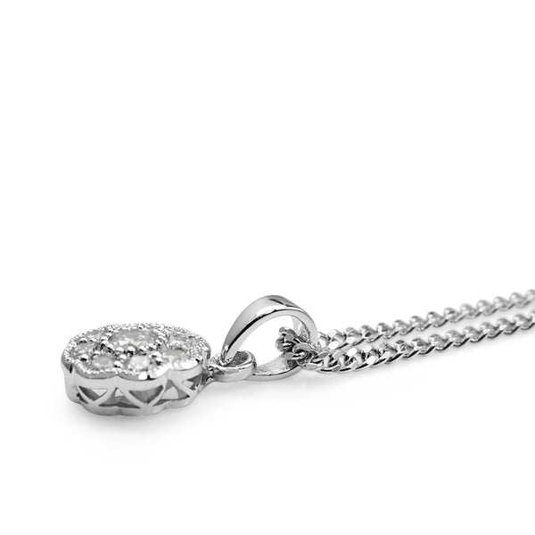 9ct White Gold Daisy Flower Diamond Necklace