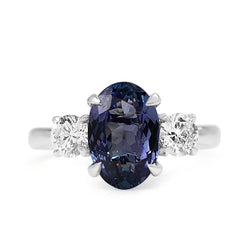 18ct White Gold Tanzanite and Diamond 3 Stone Diamond Ring