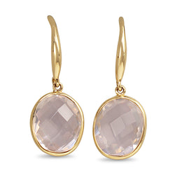 9ct Yellow Gold Rose Quartz Drop Earrings