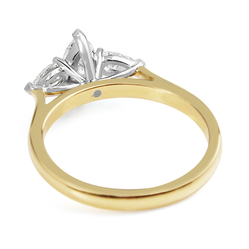 18ct Yellow and White Gold Marquise and Pear 3 Stone Diamond Ring