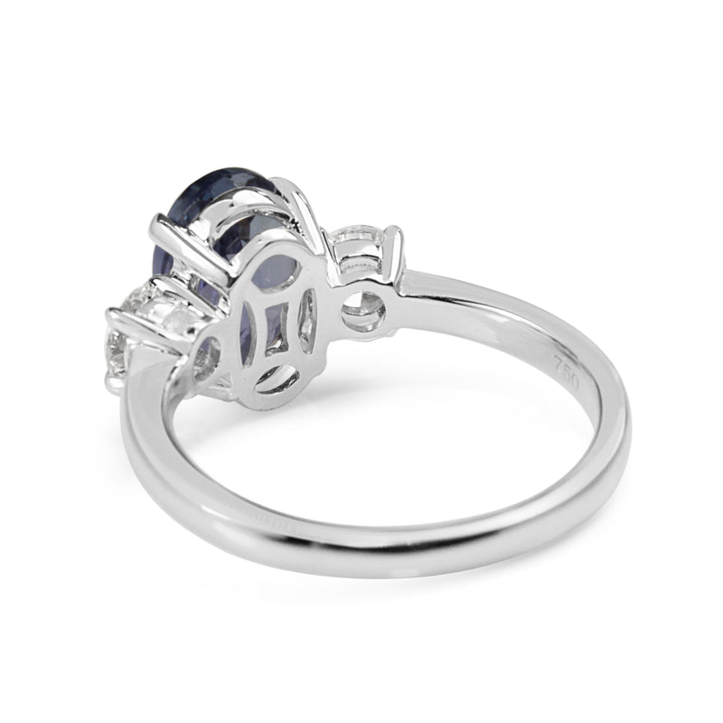 18ct White Gold Tanzanite and Diamond 3 Stone Diamond Ring