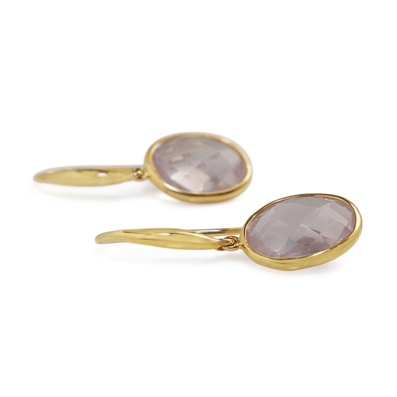 9ct Yellow Gold Rose Quartz Drop Earrings