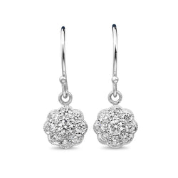 9ct White Gold Diamond Daisy Flower Drop Earrings