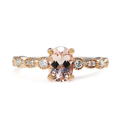 9ct Rose Gold Vintage Style Morganite and Diamond Solitaire Ring