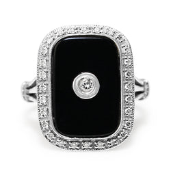 9ct White Gold Onyx and Diamond Ring