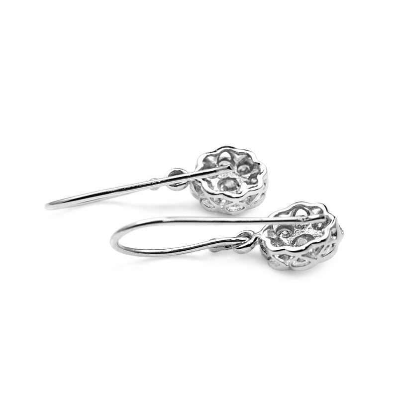 9ct White Gold Diamond Daisy Flower Drop Earrings