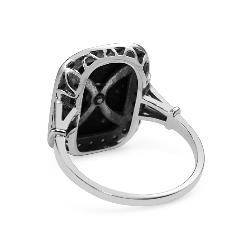 9ct White Gold Onyx and Diamond Ring