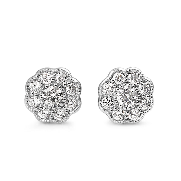 9ct White Gold Diamond Daisy Floral Stud Earrings
