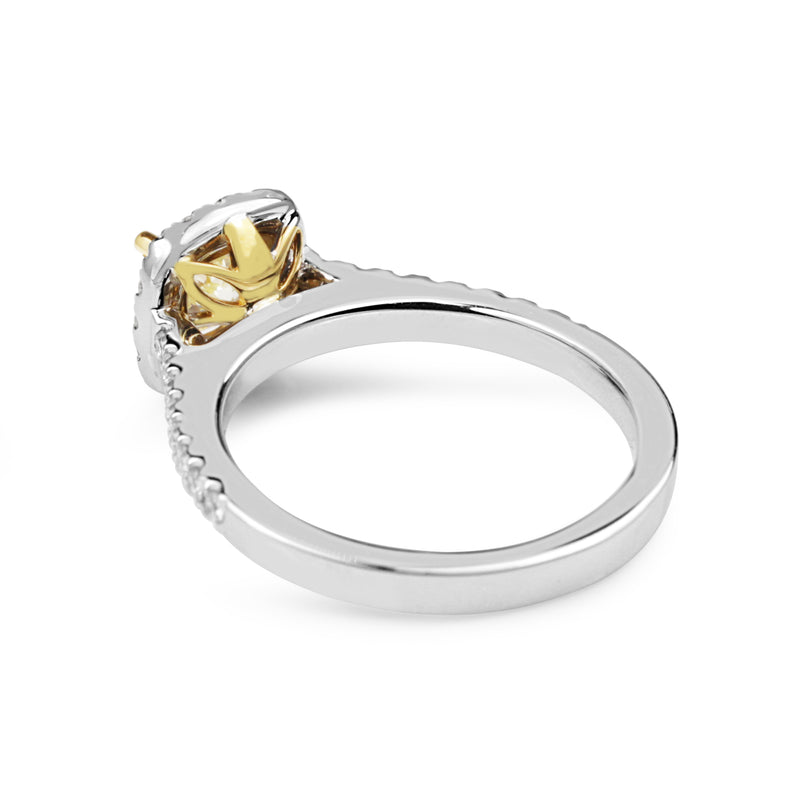 18ct Yellow and White Gold Cushion Yellow Diamond Halo Ring