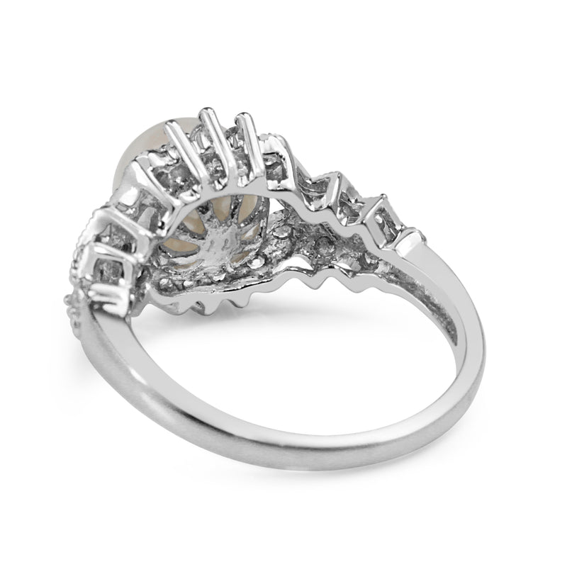 14ct White Gold Cultured Pearl and Diamond Ring