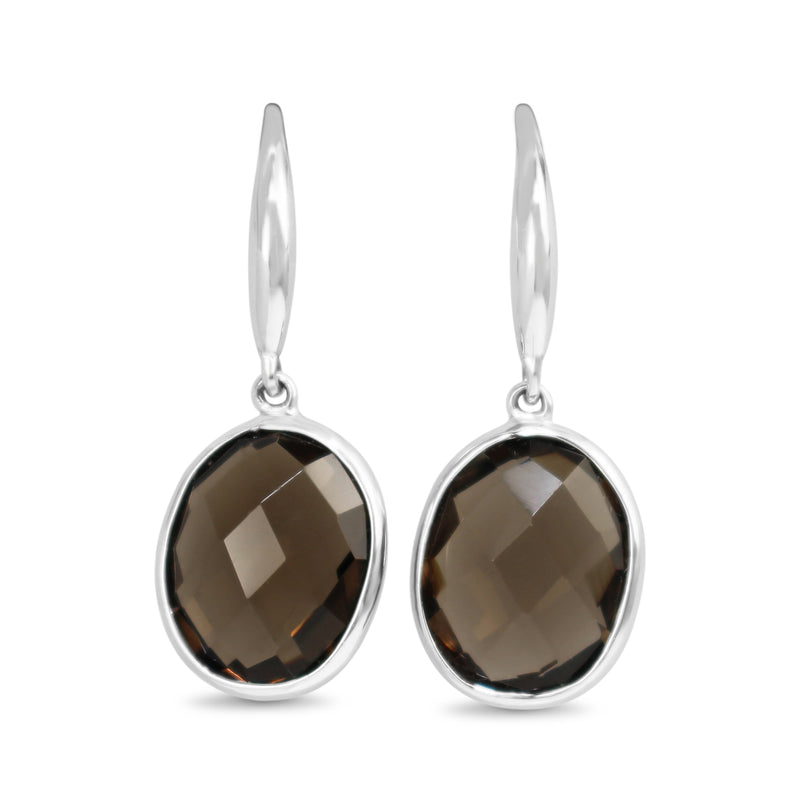 9ct White Gold Smokey Quartz Drop Earrings