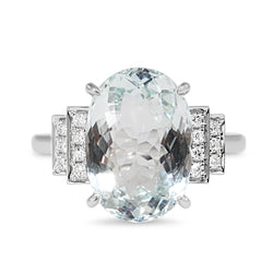 18ct White Gold Aquamarine and Diamond Deco Style Ring