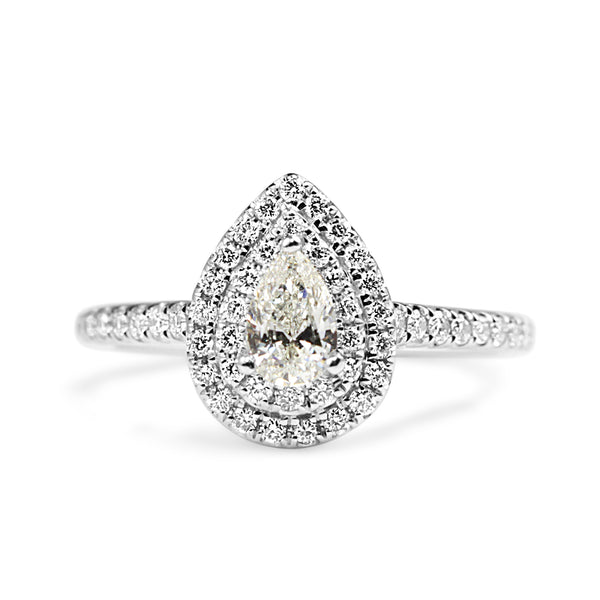 14ct White Gold Pear Diamond Double Halo Ring