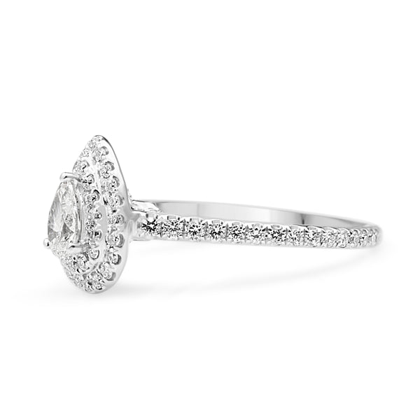 14ct White Gold Pear Diamond Double Halo Ring