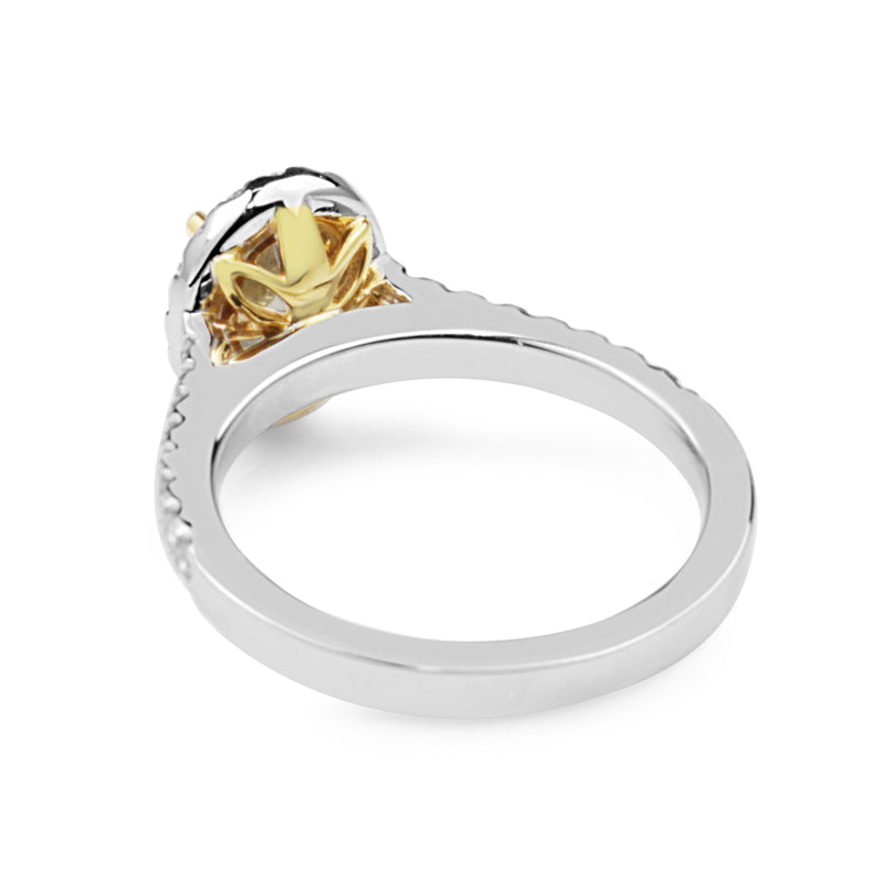 18ct Yellow and White Gold Oval Yellow Diamond Halo Ring