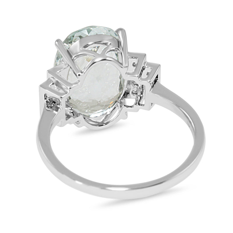 18ct White Gold Aquamarine and Diamond Deco Style Ring