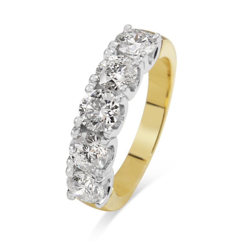 18ct Yellow and White Gold 2.10ct 5 Stone Diamond Ring