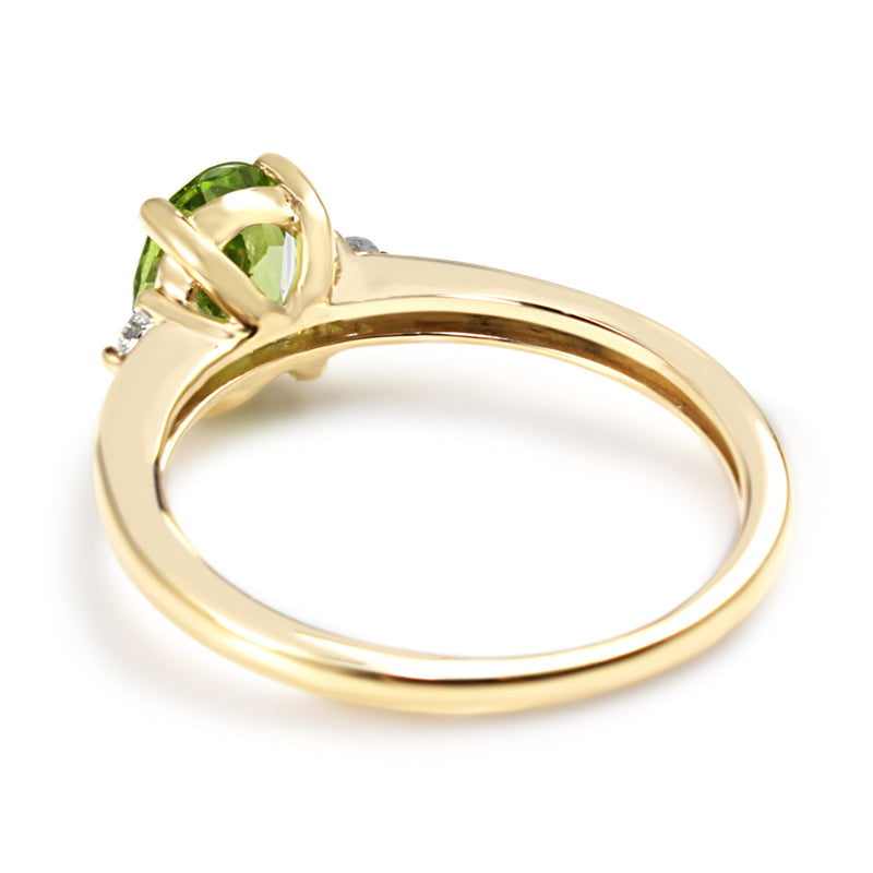 9ct Yellow Gold Peridot and Diamond 3 Stone Ring