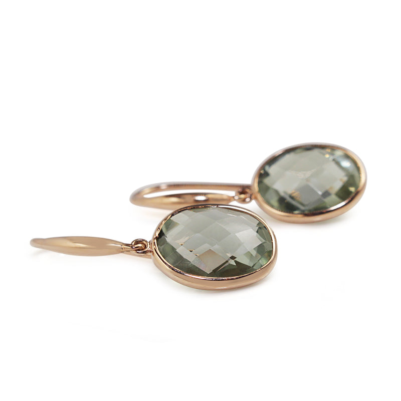 9ct Rose Gold Green Amethyst Drop Earrings