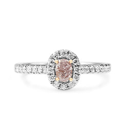 18ct White and Rose Gold Oval Pink Diamond Halo Ring