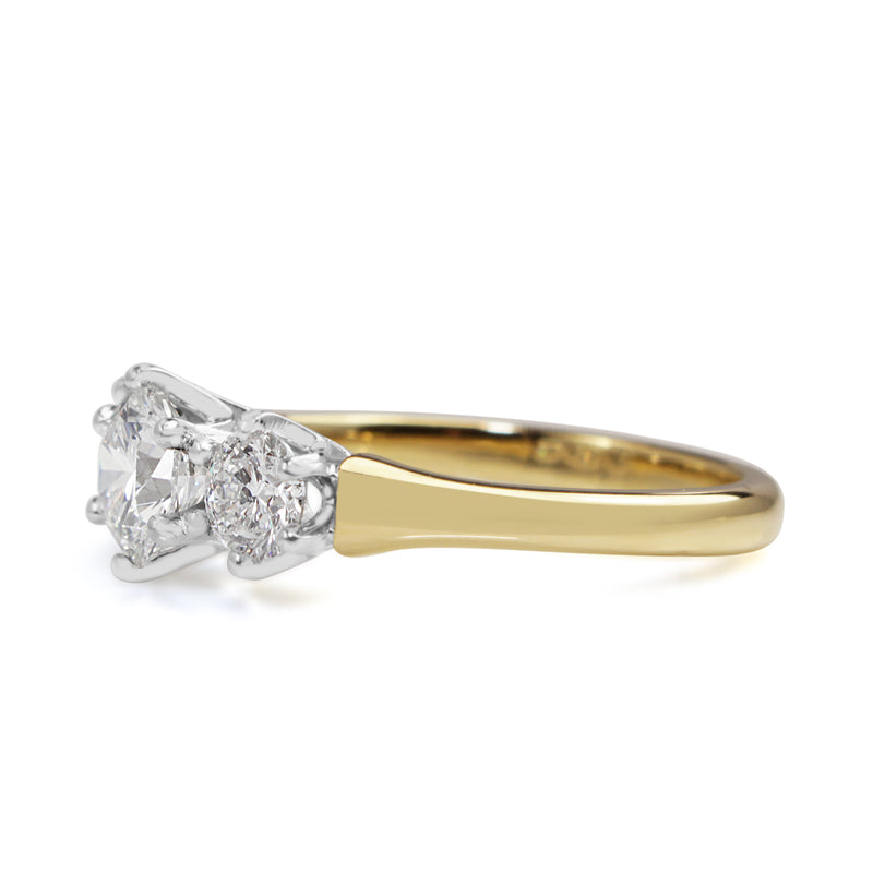 18ct Yellow and White Gold Victorian Style 3 Stone Diamond Ring