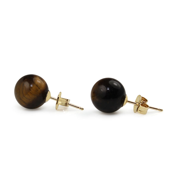 9ct Yellow Gold Tiger Eye Stud Earrings