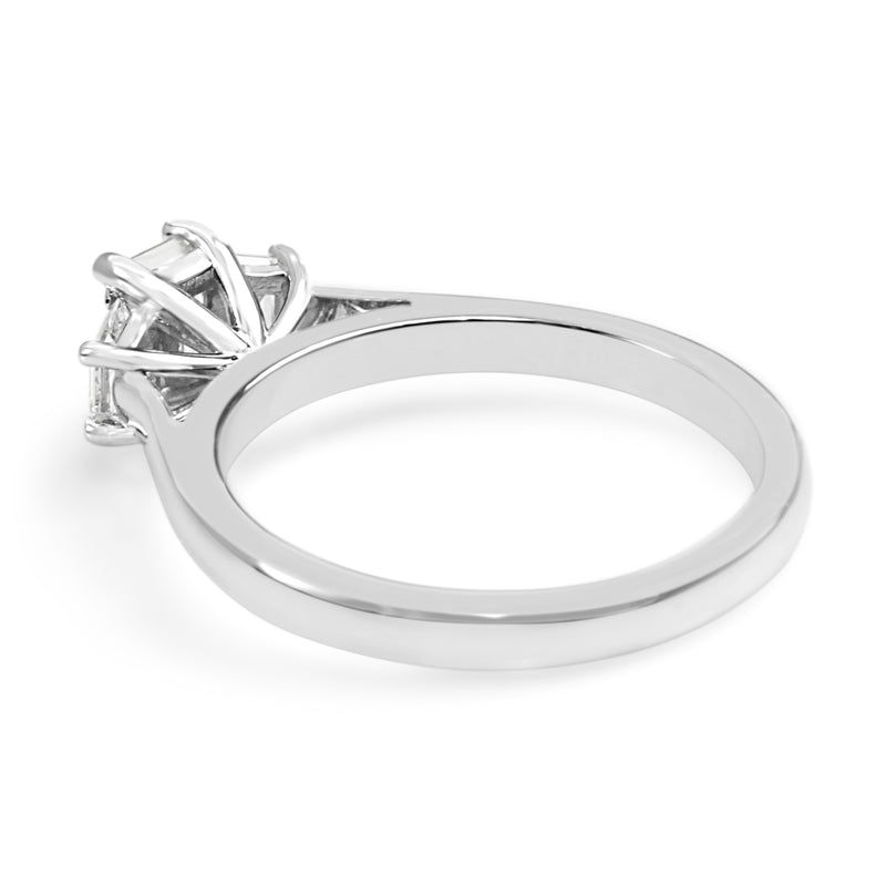 18ct White Gold Emerald Cut and Trapezoid Diamond 3 Stone Ring