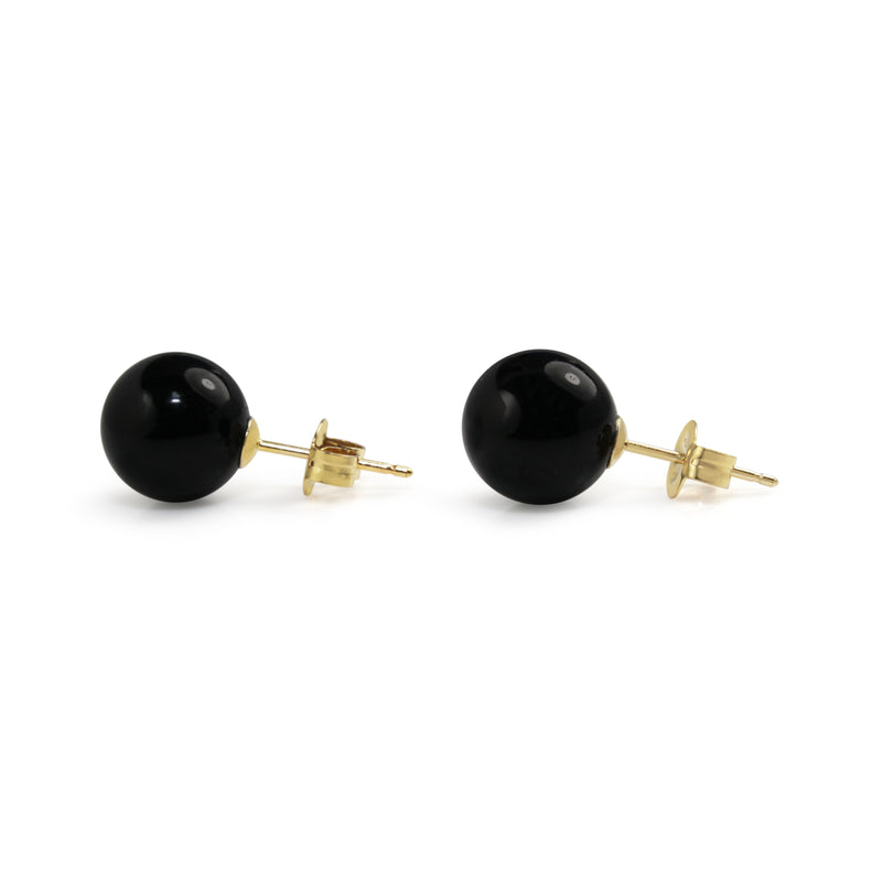 9ct Yellow Gold Onyx Ball Stud Earrings