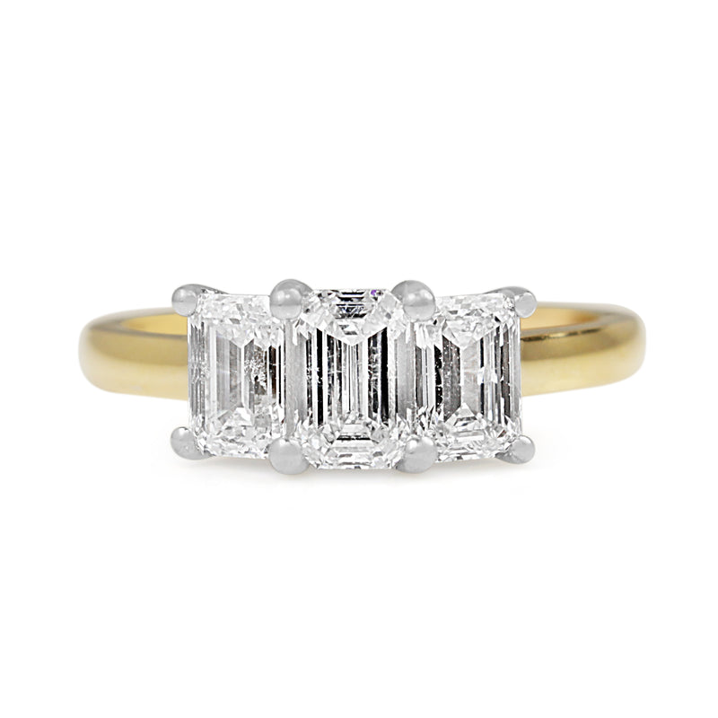 18ct Yellow and White Gold 3 Stone Emerald Cut Diamond Ring