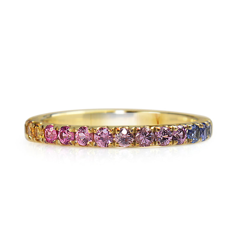 9ct Yellow Gold Multi Colour Sapphire Rainbow Band Ring