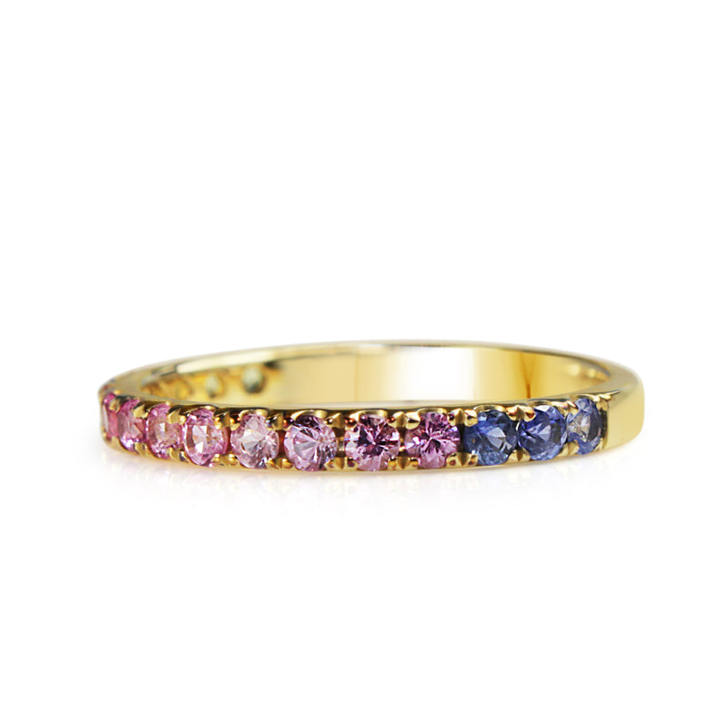9ct Yellow Gold Multi Colour Sapphire Rainbow Band Ring