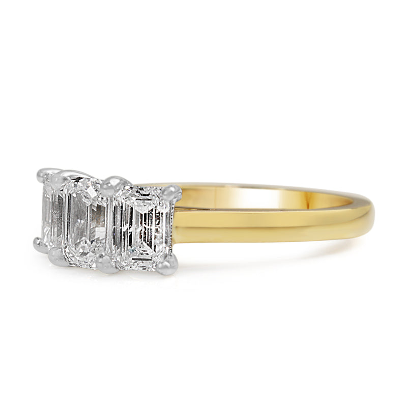 18ct Yellow and White Gold 3 Stone Emerald Cut Diamond Ring