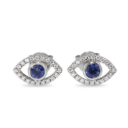 18ct White Gold Sapphire and Diamond Evil Eye Stud Earrings