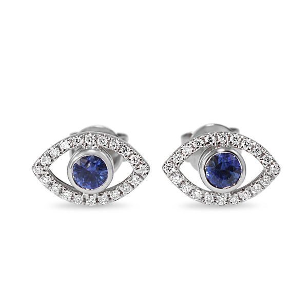 18ct White Gold Sapphire and Diamond Evil Eye Stud Earrings