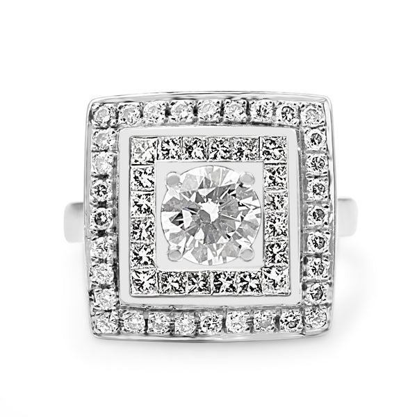 18ct White Gold Handmade Square Double Halo Diamond Cocktail Ring