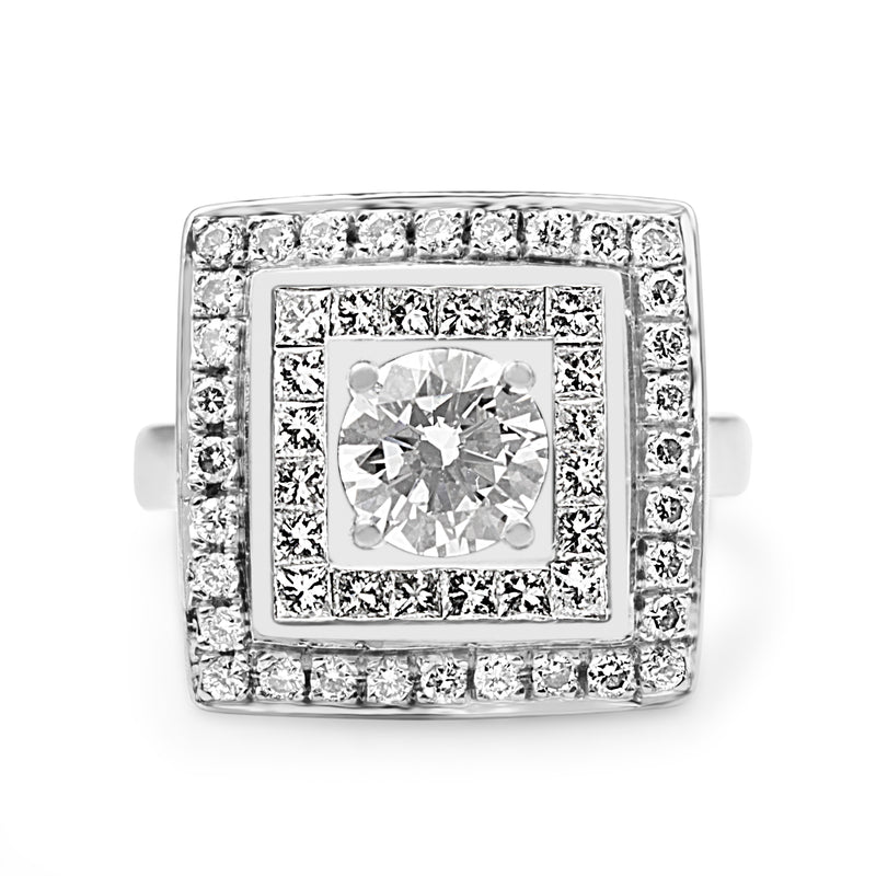 18ct White Gold Handmade Square Double Halo Diamond Cocktail Ring