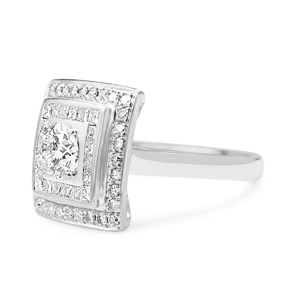 18ct White Gold Handmade Square Double Halo Diamond Cocktail Ring