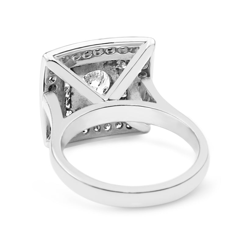 18ct White Gold Handmade Square Double Halo Diamond Cocktail Ring