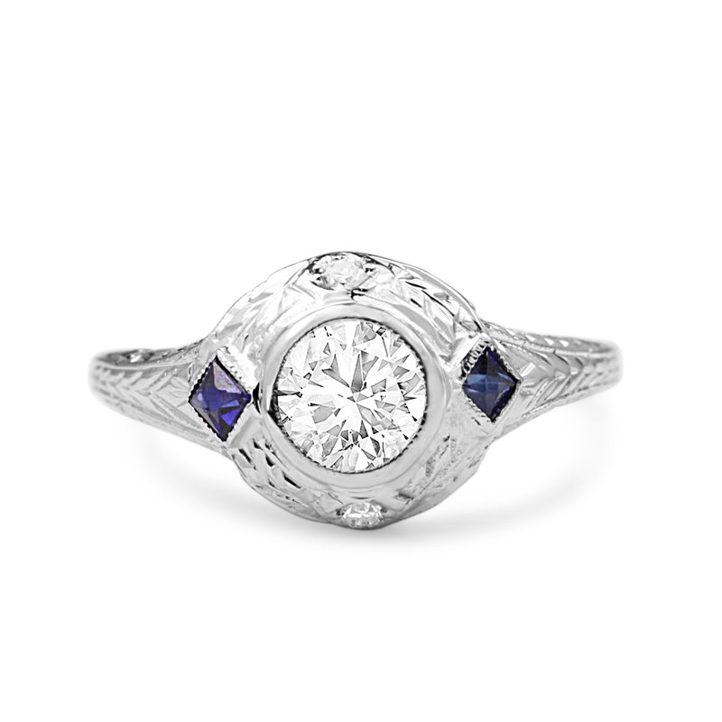 Platinum Deco Sapphire and Diamond Ring